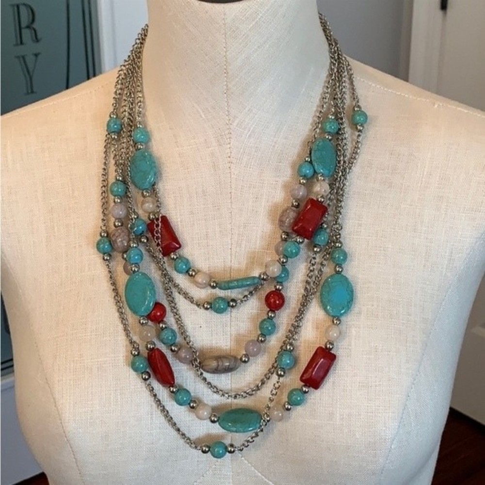 Multi Layer Southwestern Turquoise Statement Necklace # 204